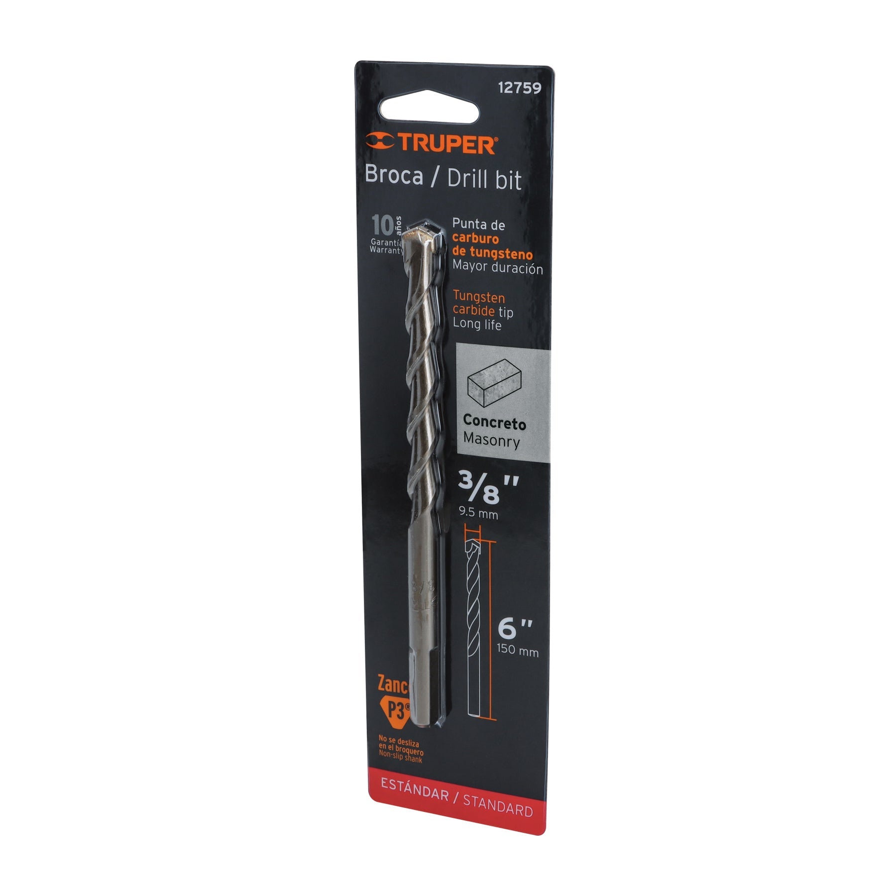Broca para concreto de 3/8 x 6' en blister, TRUPER