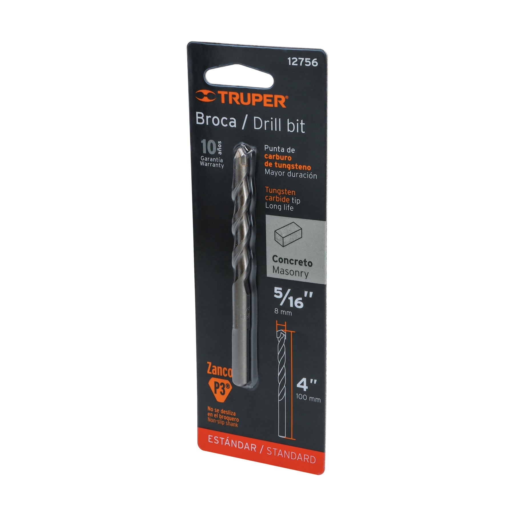 Broca para concreto de 5/16 x 4' en blister, TRUPER