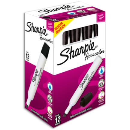 BEROL - Marcador Acuacolor Sharpie Base Agua Color Negro C/12 Pzas