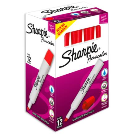 BEROL - Marcador Acuacolor Sharpie Base Agua Color Rojo C/12 Pzas