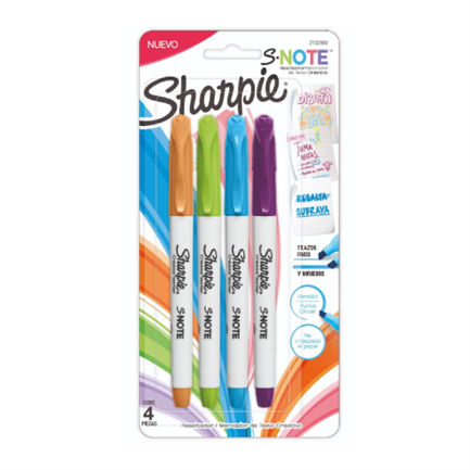 BEROL - Marcador Sharpie SNote Resaltador Blister Colores Surtidos C/4 Pzas