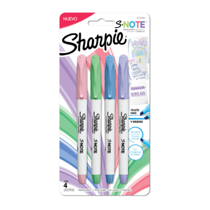 BEROL - Marcador Sharpie SNote Resaltador Blister Colores Pastel Surtidos C/4 Pzas