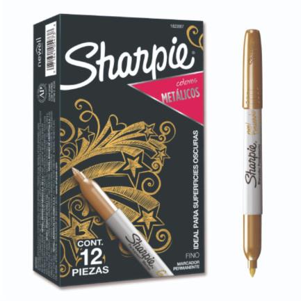 BEROL - Marcador Sharpie Punta Fina Color Oro Caja con 12 Pzas