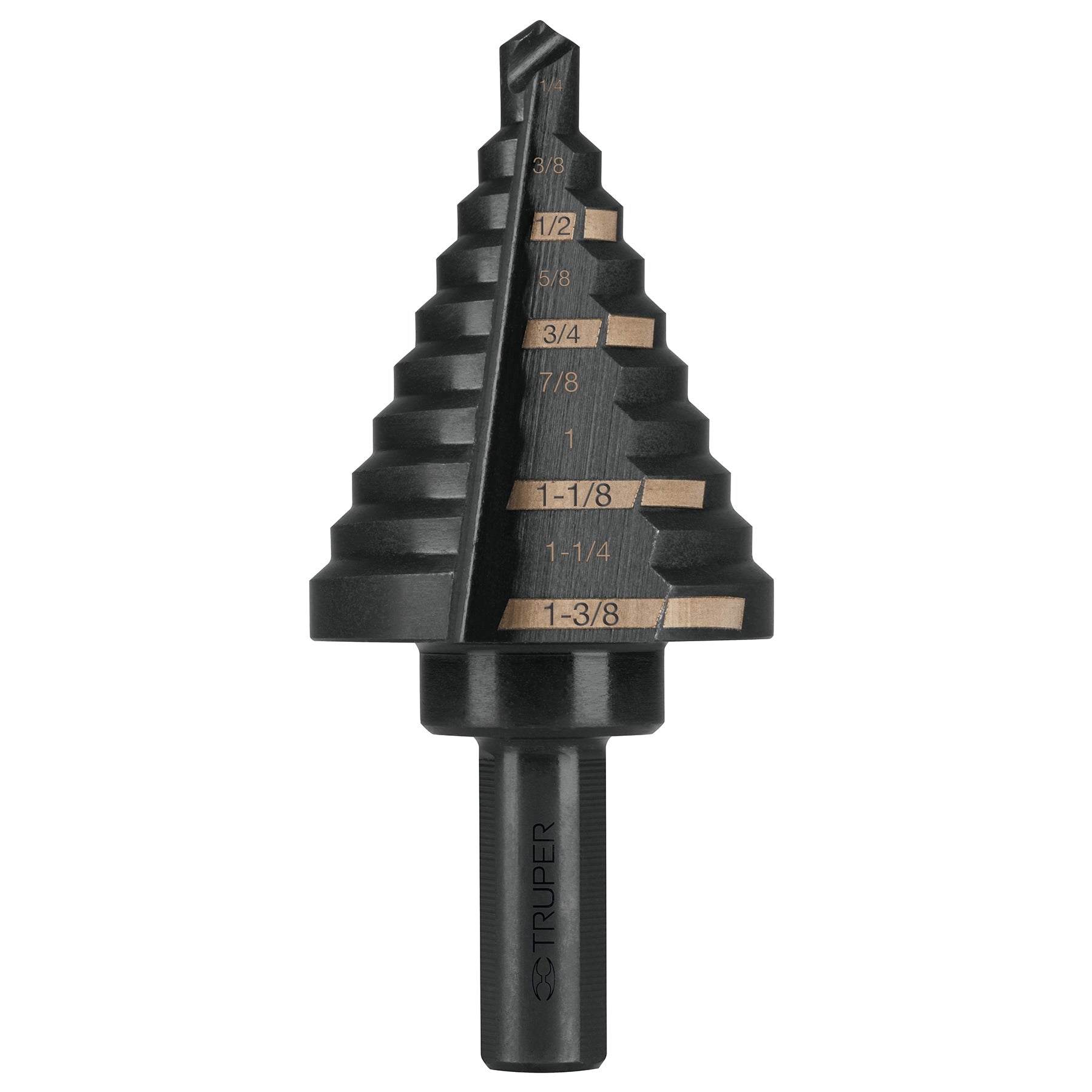 Broca escalonada oxido negro 10escalones 1/4 a 1-3/8',Truper