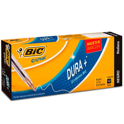 BIC - Bolígrafo BIC Cristal Dura+ Punto Mediano 1.0mm Color Negro C/12 Pzas