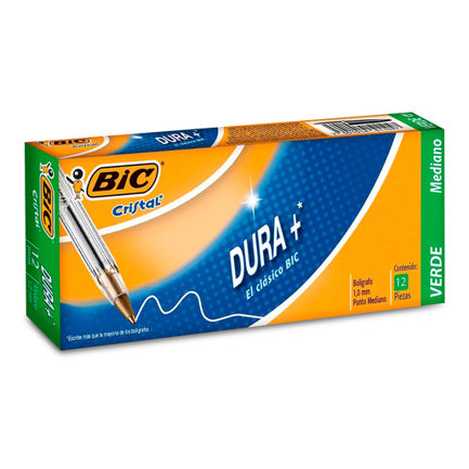 BIC - Bolígrafo BIC Cristal Dura+ Punto Mediano 1.0mm Color Verde C/12 Pzas