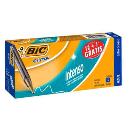 BIC - Bolígrafo BIC Cristal Intenso Punto Extra Grueso 1.6mm Color Azul C/12 Pzas