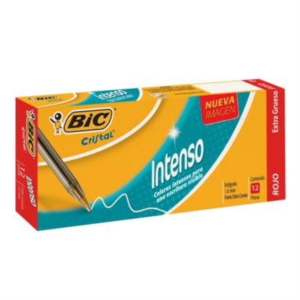 BIC - Bolígrafo BIC Cristal Intenso Punto Extra Grueso 1.6mm Color Rojo C/12 Pzas