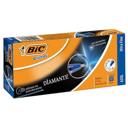 BIC - Bolígrafo BIC Cristal Precisión y Suavidad Punto Ultra Fino 0.7mm Color Azul C/12 Pzas