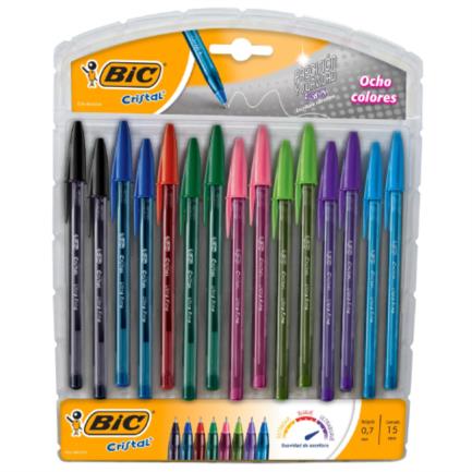 BIC - Bolígrafo BIC Cristal Precisión y Suavidad Fashion Punta 0.7mm Colores Surtidos C/15 Pzas