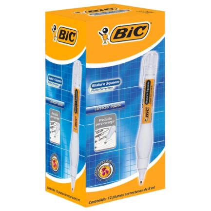 BIC - Corrector Líquido BIC Shake n Squeeze Tipo Pluma 8ml C/12 Pzas