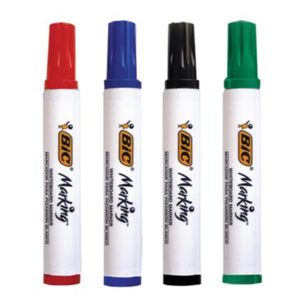 BIC - Marcador BIC para Pizarrón Blanco Punta Cincel Colores Surtidos C/4 + Borrador