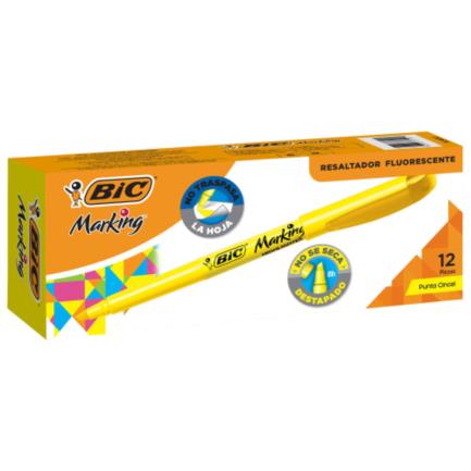 BIC - Marcador Resaltador BIC Making Punta Cincel Color Amarillo Fluorescente C/12 Pzas