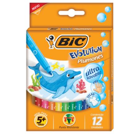 BIC - Plumones BIC Evolution Ultra Lavables Colores Surtidos C/12 Pzas