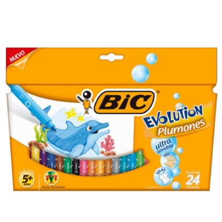 BIC - Plumones BIC Evolution Ultra Lavables Colores Surtidos C/24 Pzas