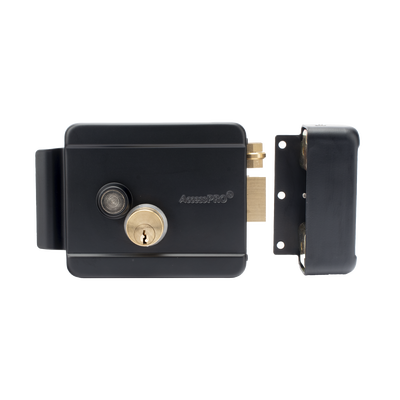 ACCESSPRO - Cerradura Eléctrica con Botón de Salida / Incluye Llave  / Exterior / Derecha / Color Negro