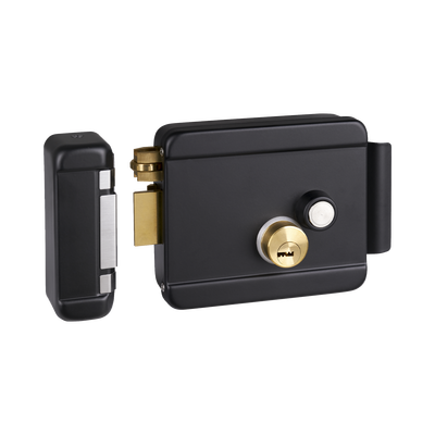 ACCESSPRO - Cerradura Eléctrica con Botón de Salida / Incluye Llave  / Exterior / Izquierda / Color Negro
