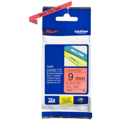 BROTHER - Cinta Brother TZE421 Laminada Estándar Texto Negro Sobre Cinta Roja 9mmx8m