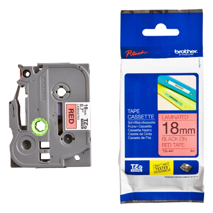 BROTHER - Cinta Brother TZE441 Laminada Texto Negro Sobre Fondo Rojo 18mmx8m PT300/310B/330/530