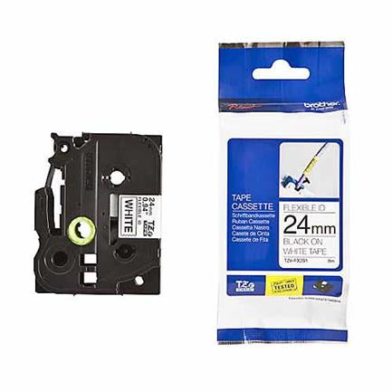 BROTHER - Cinta Brother TZEFX251 Laminada Flexible Texto Negro Fondo Blanco 24mmx8m