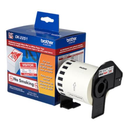 BROTHER - Cinta Etiquetadora Brother DK2251 Papel Negro y Rojo sobre Blanco Longitud Continua 62mmx15.2m QL-800/810W/820NWB