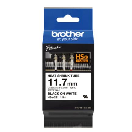 BROTHER - Cinta Brother HSE231 Termorretráctil Texto Negro Sobre Fondo Blanco 11.7mmx1.5m