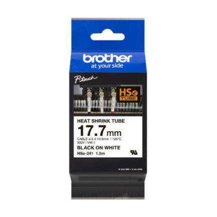 BROTHER - Cinta Brother HSE241 Termorretráctil Texto Negro Sobre Fondo Blanco 17.7mmx1.5m