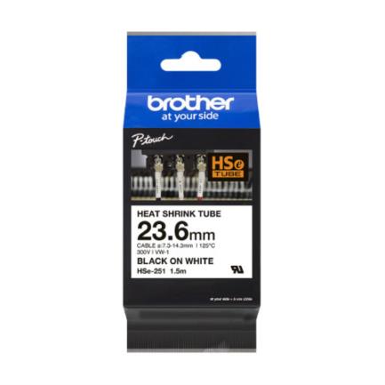 BROTHER - Cinta Brother HSE251 Termorretráctil Texto Negro Sobre Fondo Blanco 23.6mmx1.5m