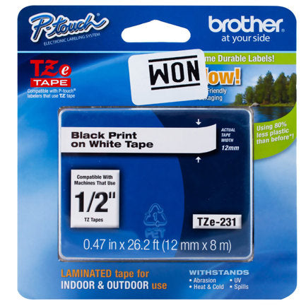 BROTHER - Cinta Brother TZeS231G Laminada Súper Adhesiva Texto Negro
