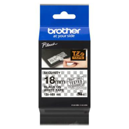 BROTHER - Cinta Brother TZESE4G Laminada Texto Negro Sobre Fondo Blanco 18mmx8m