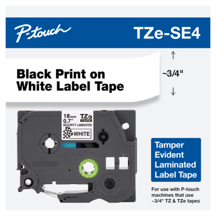 BROTHER - Cinta Brother TZESE4G Laminada Texto Negro Sobre Fondo Blanco 18mmx8m