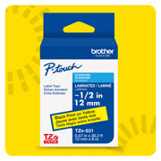 BROTHER - Cinta Laminada Brother Estandar Texto negro sobre cinta amarilla de 12mm x 8m
