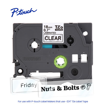 BROTHER - Cinta Laminada Brother Estandar Texto negro sobre cinta transparente de 18mm x 8m