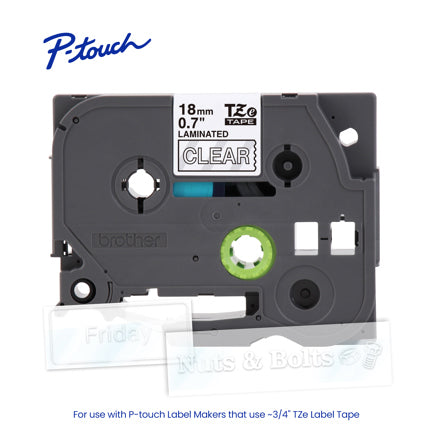 BROTHER - Cinta Laminada Brother Estandar Texto blanco sobre cinta transparente de 18mm x 8m
