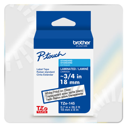 BROTHER - Cinta Laminada Brother Estandar Texto blanco sobre cinta transparente de 18mm x 8m