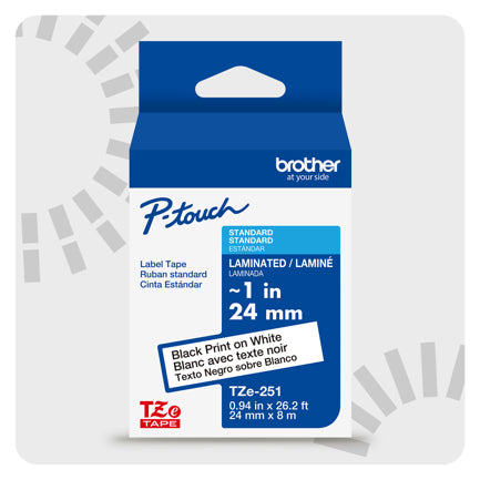 BROTHER - Cinta Laminada Brother Estandar Texto negro sobre cinta blanca de 24mm x 8m