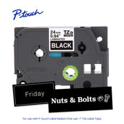 BROTHER - Cinta Laminada Brother Estandar Texto blanco sobre cinta negra de 24mm x 8m