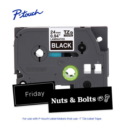 BROTHER - Cinta Laminada Brother Estandar Texto blanco sobre cinta negra de 24mm x 8m