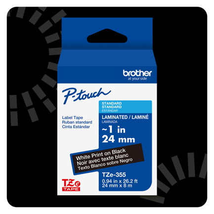 BROTHER - Cinta Laminada Brother Estandar Texto blanco sobre cinta negra de 24mm x 8m