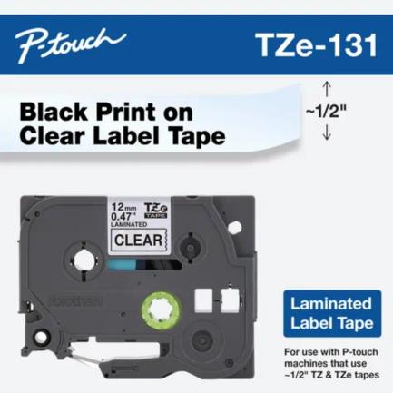 BROTHER - Cinta Laminada Brother Estandar Texto negro sobre cinta transparente de 12mm x 8m