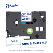 BROTHER - Cinta Laminada Brother Estándar Texto Azul sobre Cinta Blanca de 18mm x 8m