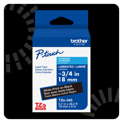 BROTHER - Cinta Laminada Brother Estándar Texto Blanco sobre Cinta Negra de 18mm x 8m