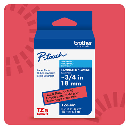 BROTHER - Cinta Laminada Brother Estandar Texto negro sobre cinta roja de 18mm x 8m