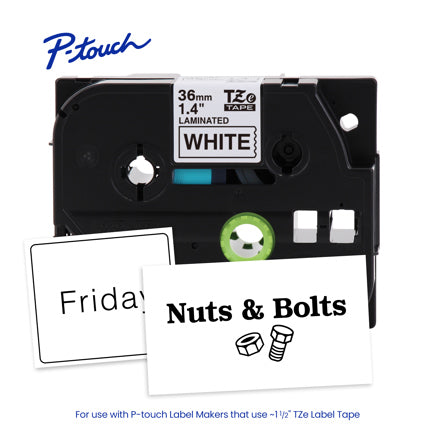 BROTHER - Cinta Laminada Brother Estándar Texto Negro sobre Cinta Blanca de 36mm x 8m