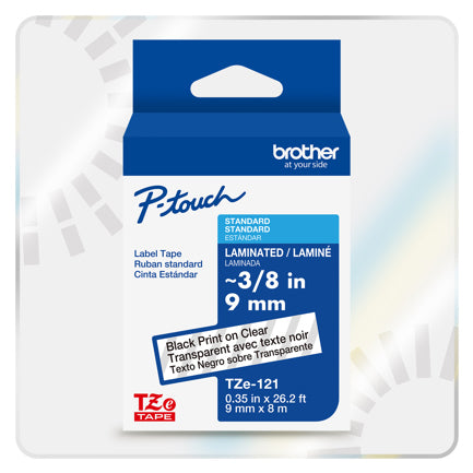 BROTHER - Cinta Laminada Brother Estándar Texto Negro Sobre Cinta Transparente de 9mm x 8m
