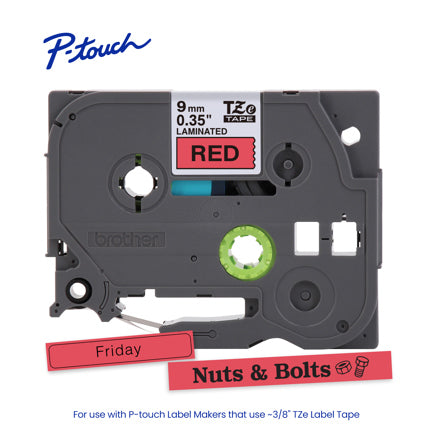 BROTHER - Cinta Laminada Brother Estandar Texto negro sobre cinta roja de 9mm x 8m