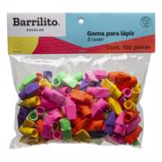 BARRILITO - Goma Barrilito para Lápiz Colores Surtidos Bolsa C/100 Pzas