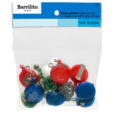 BARRILITO - Porta Gafete Barrilito Retráctil Tipo Yo-Yo Bolsa C/12 Pzas