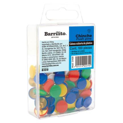 BARRILITO - Tachuelas Barrilito Cabeza de Plástico Colores Surtidos C/100 Pzas