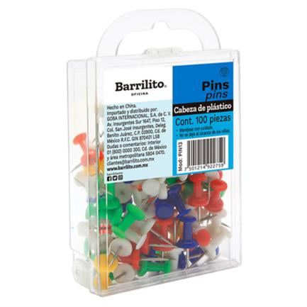 BARRILITO - Pines Barrilito Plástico Colores Surtidos Caja C/100 Pzas